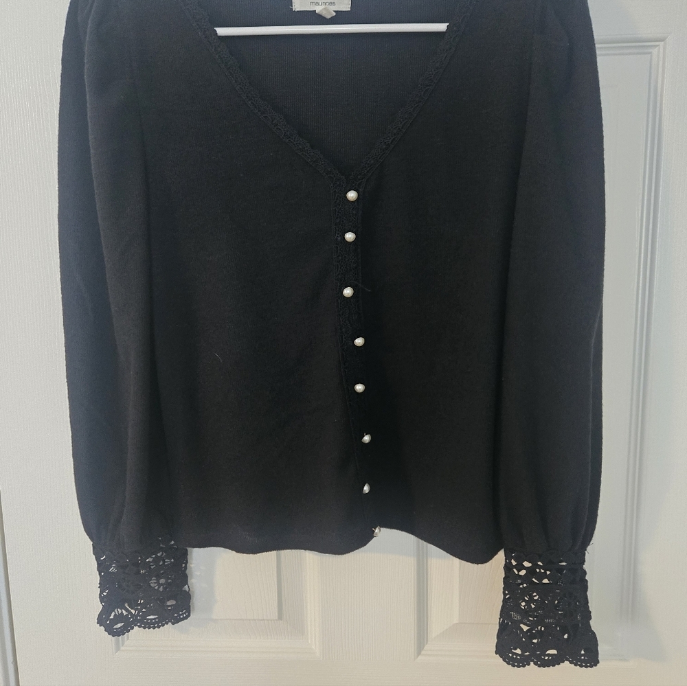 Black Shirt with Lace Cuffs